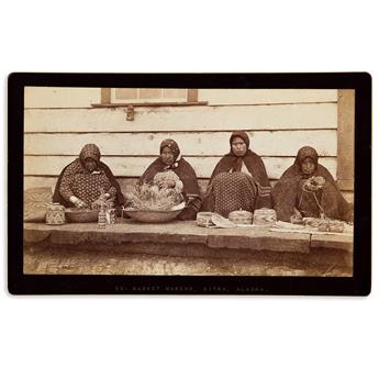 (AMERICAN INDIANS--PHOTOGRAPHS.) Edward de Groff. Group of 3 promenade cards of Alaskan scenes.